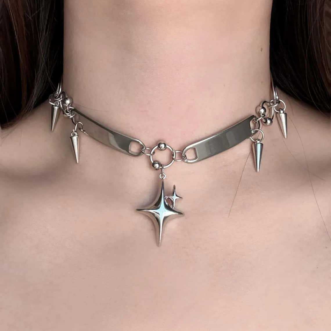 Women'S Y2K Accessories - Punkowy choker z nitami, biżuteria rockowa,