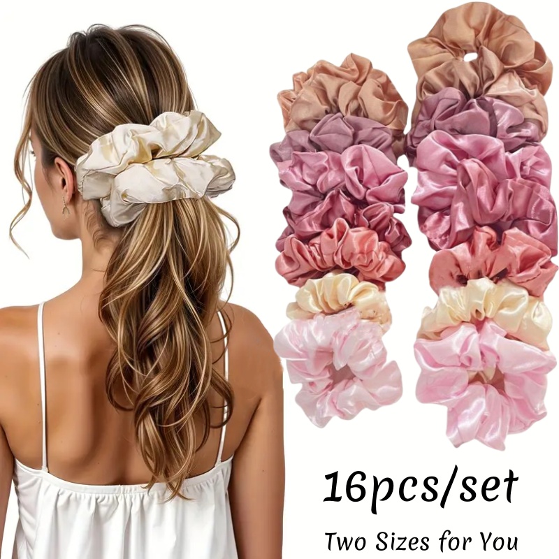 Scrunchie Satin Set - 16 szt. Miękkie satynowe gumki do